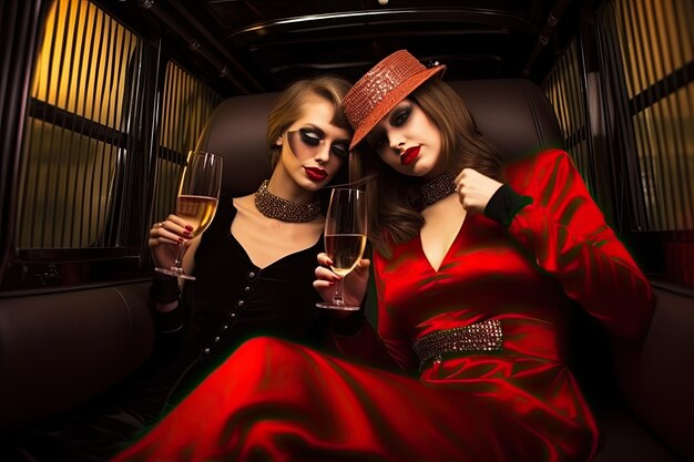 Womens sitting in side of a luxury car