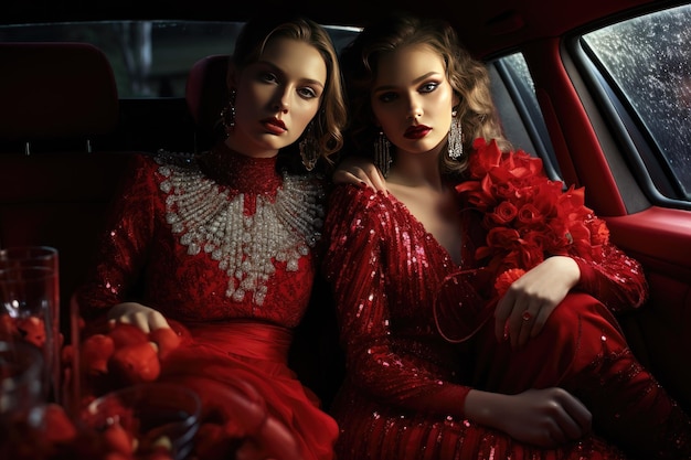 Womens sitting in side of a luxury car