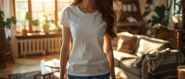 Photo womens white short sleeve round neck tshirt mockup it is a useful tool for clothing designers to help visualize tshirts before actual production save time and money and makes it easier to decide