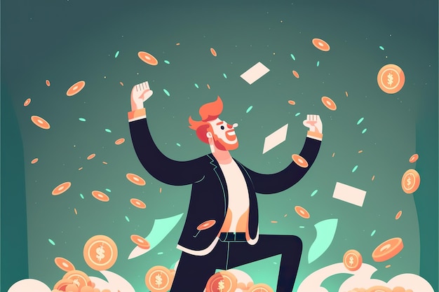 Won a lot of money flat illustration