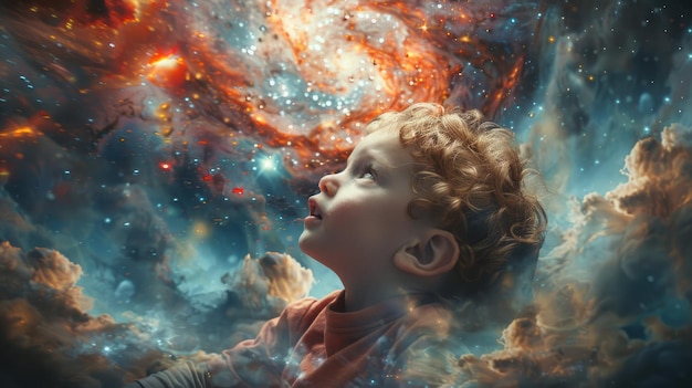 A WonderFilled Gaze Exploring the Enchantment of a Galaxy Through a Childs Eyes Amidst the Splend