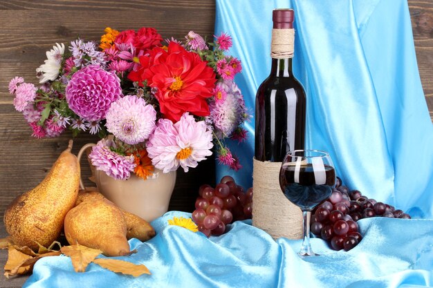 Wonderful autumn still life with fruit and wine