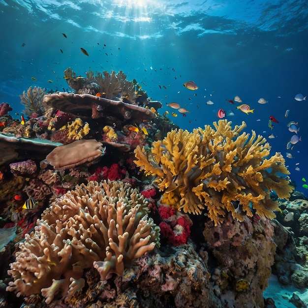 Wonderful and beautiful underwater world with corals and tropical fish Red Sea