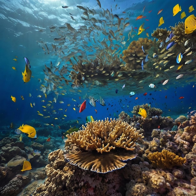 Wonderful and beautiful underwater world with corals and tropical fish Red Sea