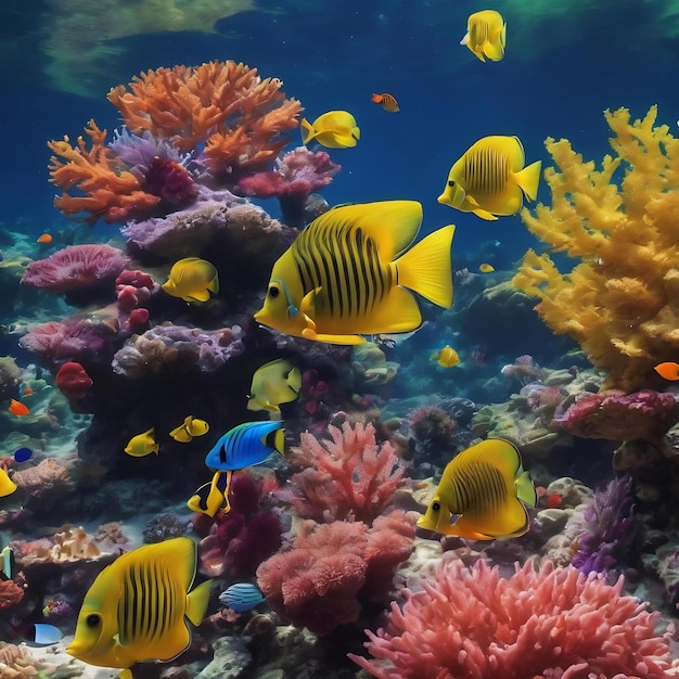 Wonderful and beautiful underwater world with corals and tropical fish