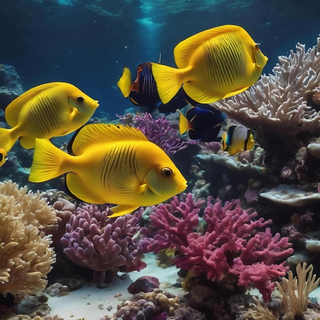 Wonderful and beautiful underwater world with corals and tropical fish