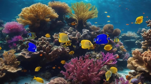 Wonderful and beautiful underwater world with corals and tropical fish