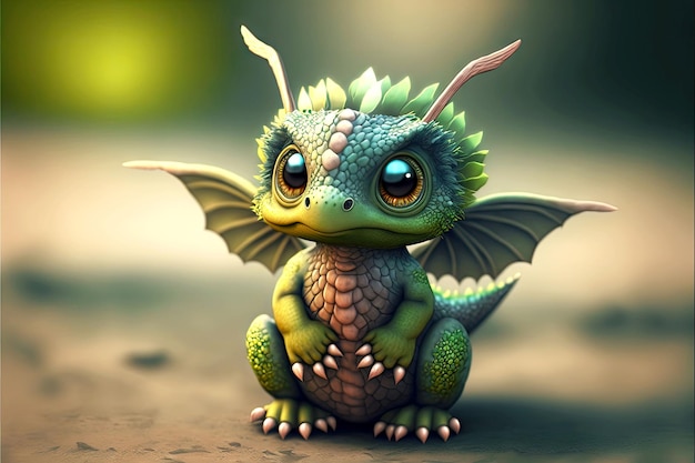 Wonderful cartoon creature cute little dragon with wings generative ai