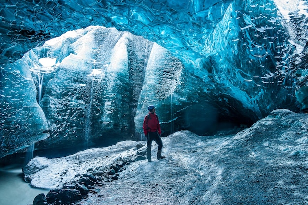 The wonderful colors of blue ice in the ice caves of Vatnajokull Europe's largest glacier