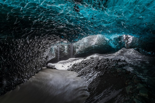 The wonderful colors of blue ice in the ice caves of Vatnajokull Europe's largest glacier