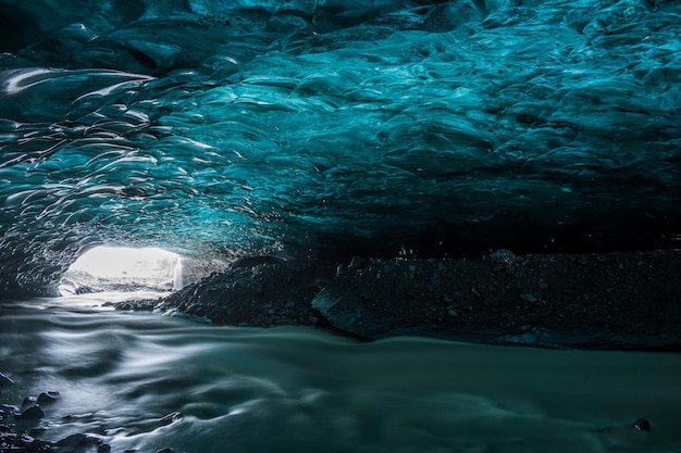 The wonderful colors of blue ice in the ice caves of Vatnajokull Europe's largest glacier