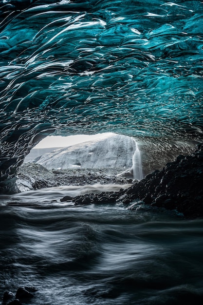 The wonderful colors of blue ice in the ice caves of Vatnajokull Europe's largest glacier