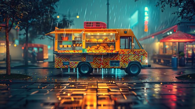 Wonderful Fast food trailer in night street