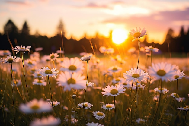 A wonderful field of daisies at sunrise