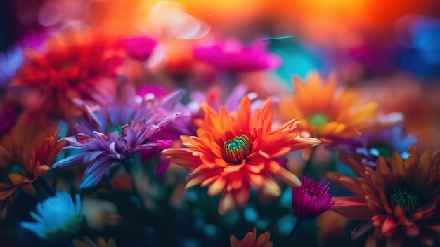 Wonderful flowers very colorful bokeh effect3D render