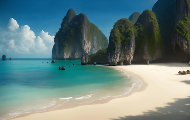 Wonderful magical beach in Thailand Generative AI Illustration