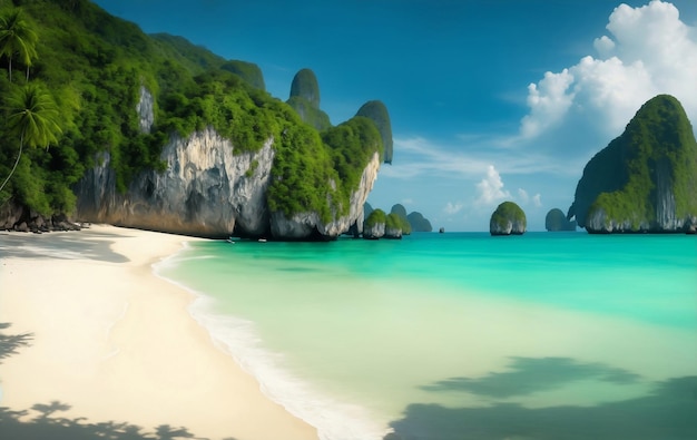 Wonderful magical beach in Thailand Generative AI Illustration