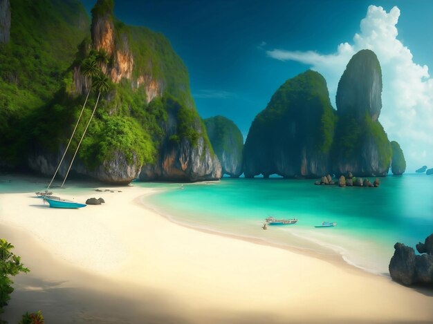 Wonderful magical beach in Thailand Generative AI Illustration