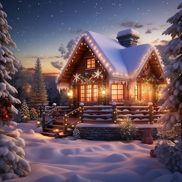 Wonderful magical winter house with snow Generative ai