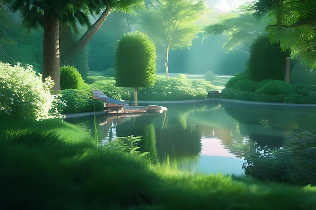 Wonderful nature scene with lush greenery around