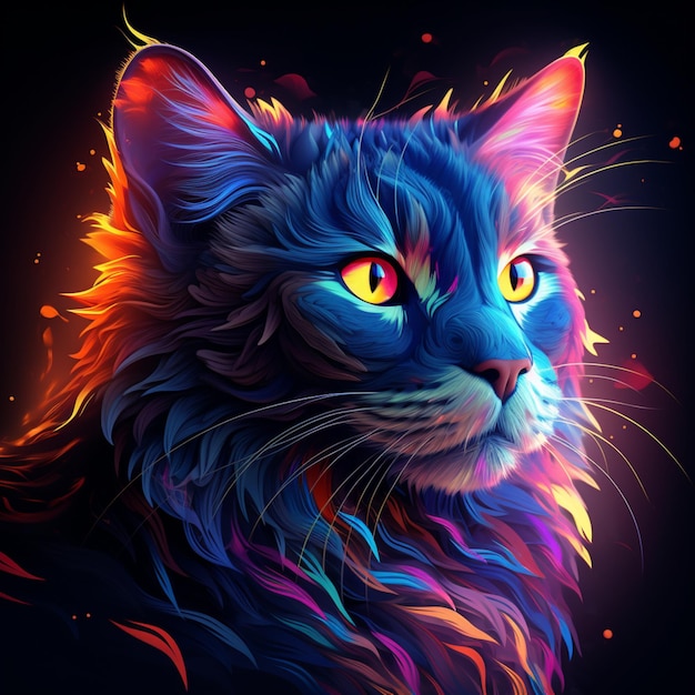 Wonderful neon cat animal digital art images Generative AI