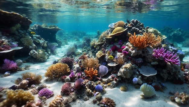 Wonderful ocean underwater full of colors and corals many sea shells