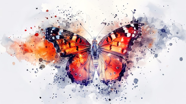 Wonderful Painting of a butterfly with colorful paint splatters and flowers