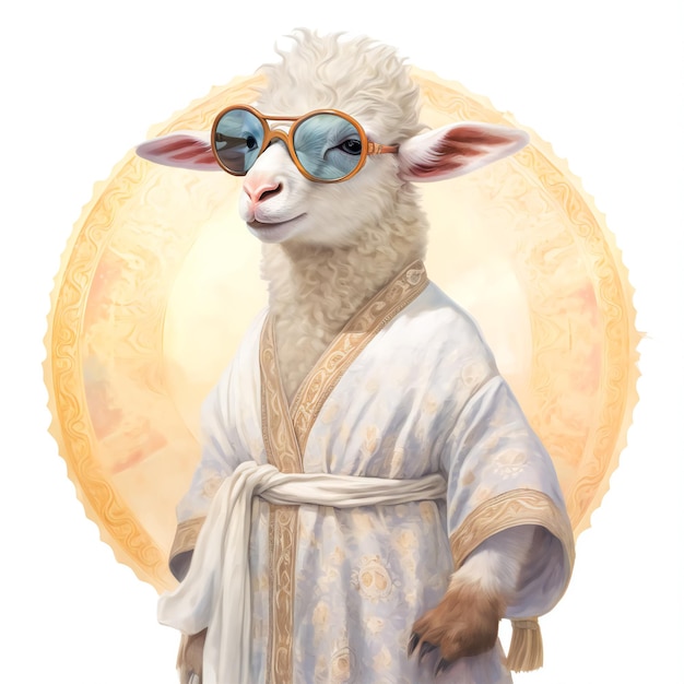 A wonderful sheep dressed in beautiful Arabic clothes