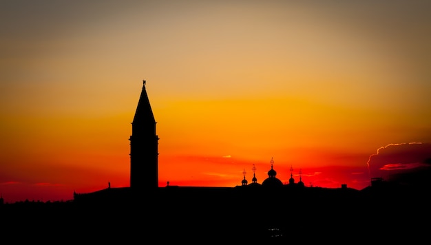 Wonderful sunset with clean sky for copyspace in Venice, Italy