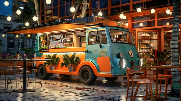 Wonderful Vintage Food Truck Scene Mockup