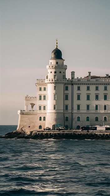 Photo wonderful white castle over the sea miramare trieste northern italy