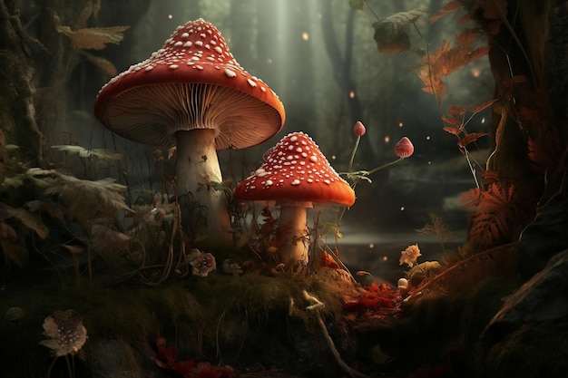 The Wonderland series featuring whimsical mushrooms Generative Ai