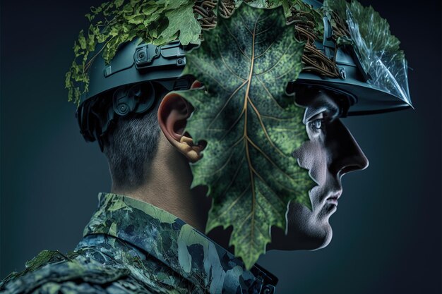 Wondrous double exposure of greenery and green leave from tree on agronomist