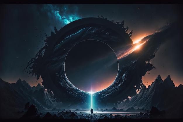 Wondrous image of spaceman travel through stargate with scifi landscape