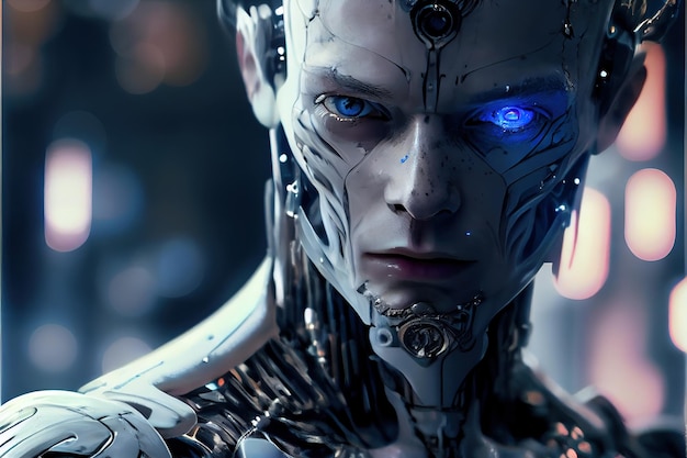 Wondrous portrait of artificial intelligent humanoid robot in skeleton stage