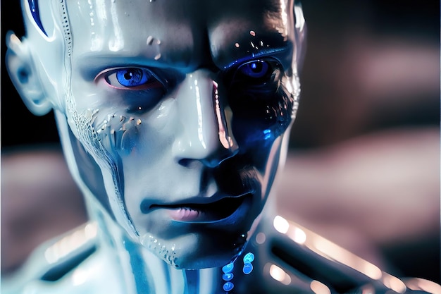 Wondrous portrait of artificial intelligent humanoid robot in skeleton stage