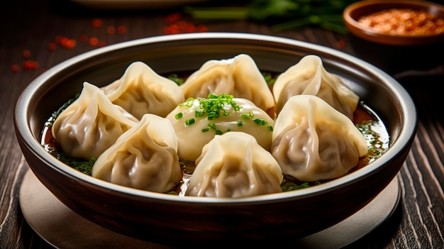 Wonton soup in a bowl Selective focus