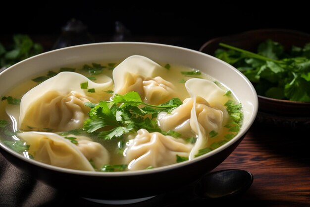 Photo wonton soup with a rich and savory flavor delicious wonton soup food image