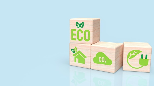 The wood brick on blue background for eco or ecological concept 3d rendering