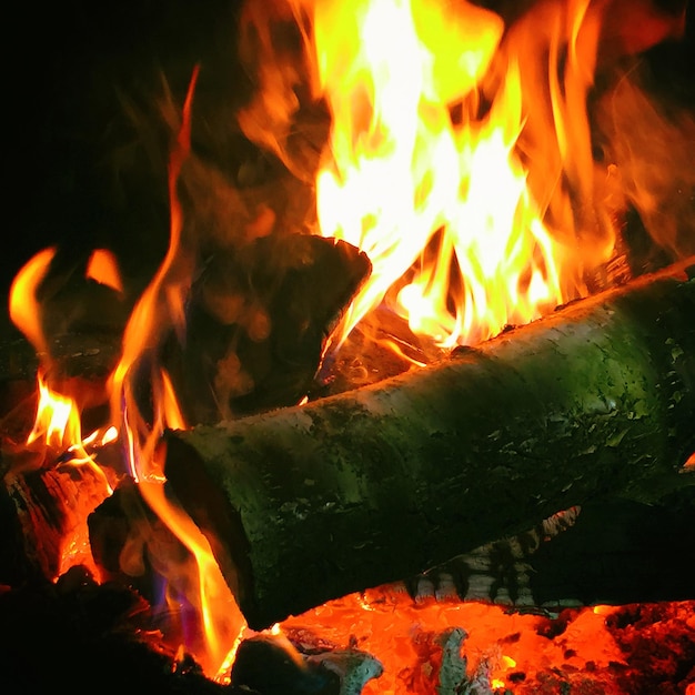 Wood burning in the fireplace