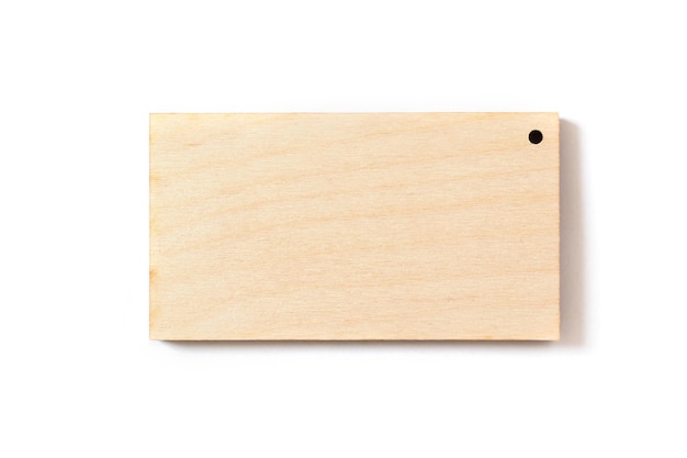 Wood business card isolated on white background Top view