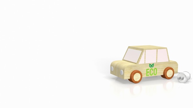 The wood car toy and electric plug for ev car concept 3d rendering