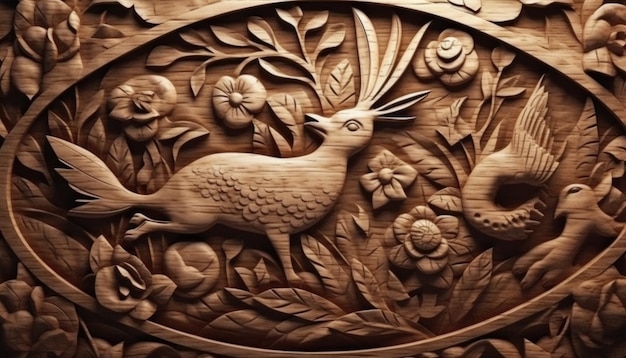 Wood carving art dragon lion rabbit forest wood carving patterns Creative Ai