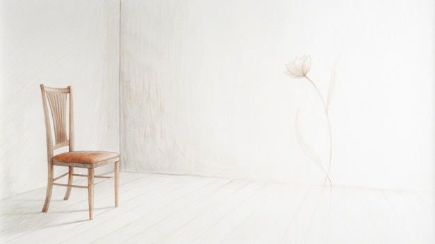 Photo wood chair and flower in white room for minimalist mockup design