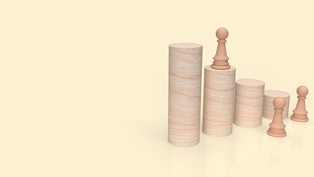 Wood chess and stick for business concept 3d rendering