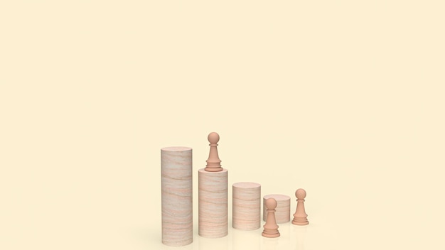 Wood chess and stick for business concept 3d rendering