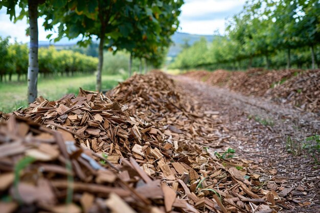 Photo wood chips path in an orchard