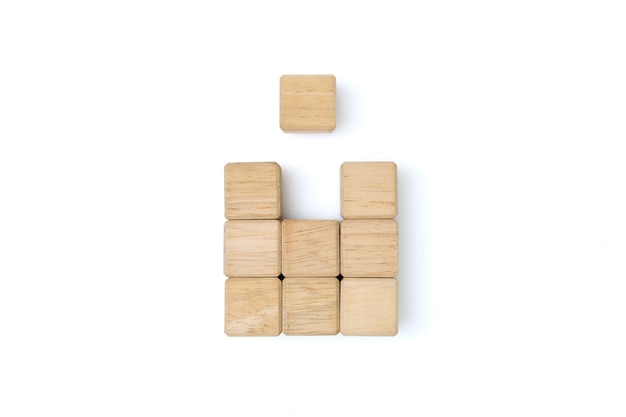 Wood cube block on white background