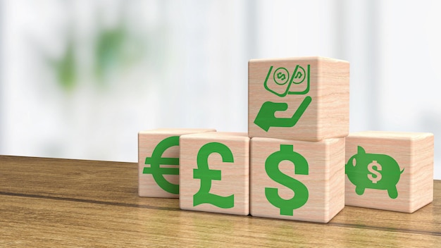 Wood cube and money symbol for business concept 3d renderingxA