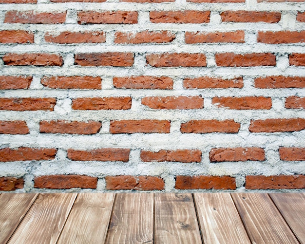 Wood floor and brick wall background